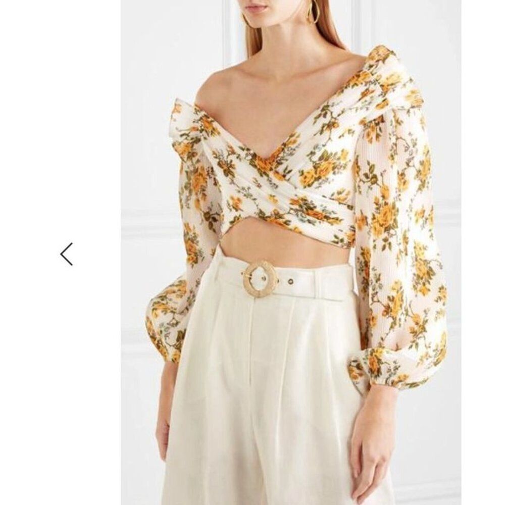 NWT. ZIMMERMANN Floral Print One-Shoulder Top ZIM 0/ US 4 white yellow - Picture 14 of 15
